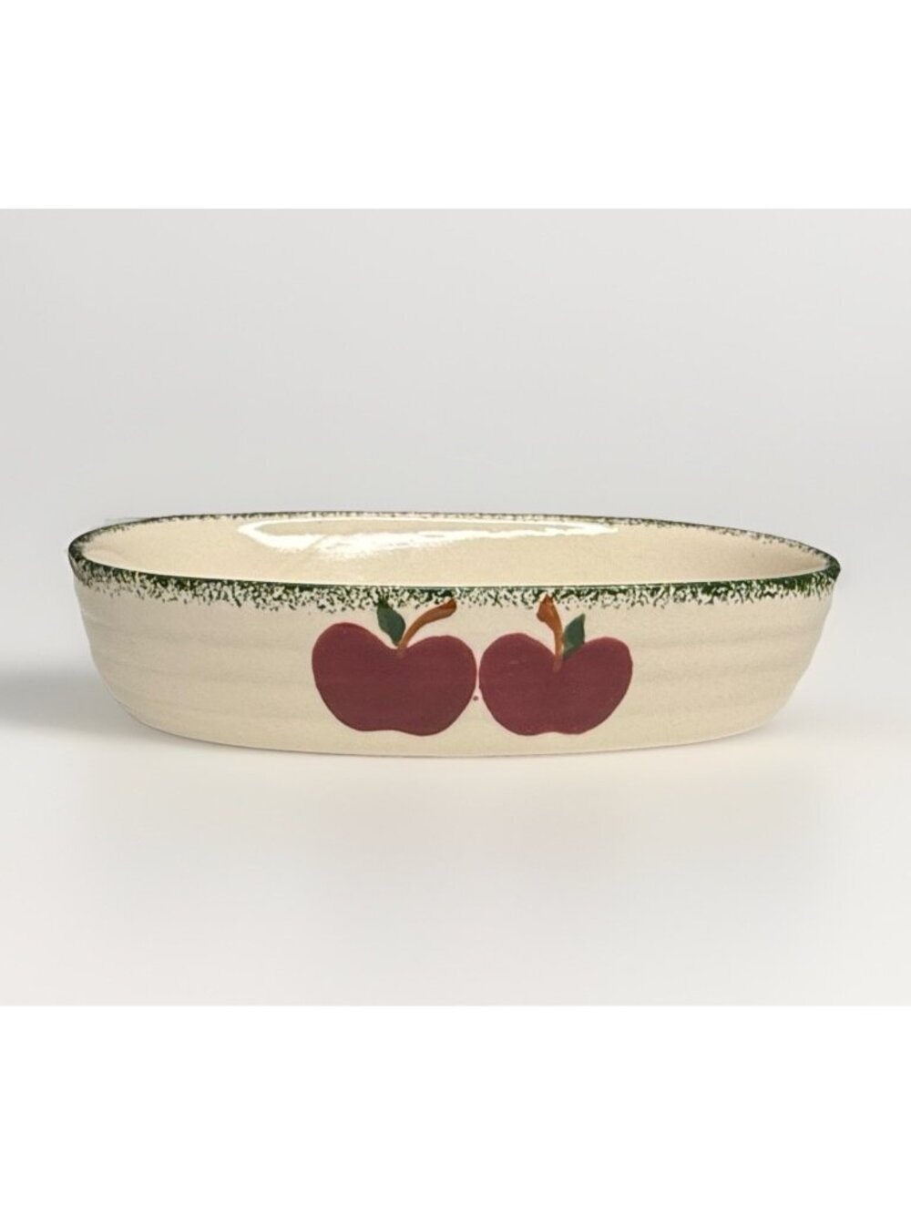 Apple Garden Oval Pasta Dish Green Sponge Stoneware Bowl Cottagecore 90s Country